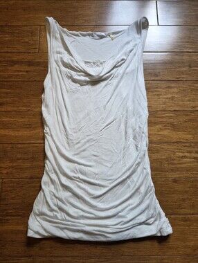 Tahari White Cowl Neck Ruched Sleeveless Tank Top Small Medium